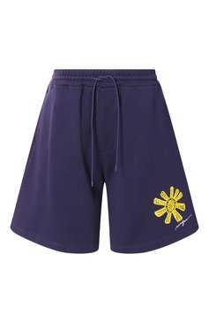 Женские хлопковые шорты MSGM темно-синего цвета, арт. 3841MDB75/257000 | Фото 1 (Драгоценные камни: Проставлено; Длина Ж (юбки, платья, шорты): Мини; Материал сплава: Проставлено; Стили: Кэжуэл; Материал внешний: Хлопок)