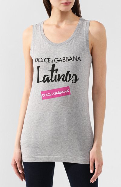 Хлопковая майка DOLCE & GABBANA серого цвета по цене 39950 руб., арт. F8K75Z/HH7MI, фото 3 Хлопковая майка DOLCE & GABBANA, арт. F8K75Z/HH7MI, фото 3