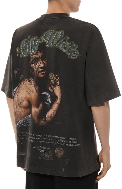 Хлопковая футболка OFF-WHITE темно-серого цвета по цене 48200 руб., арт. 0MAA120S24JER013, фото 4 Хлопковая футболка OFF-WHITE, арт. 0MAA120S24JER013, фото 4