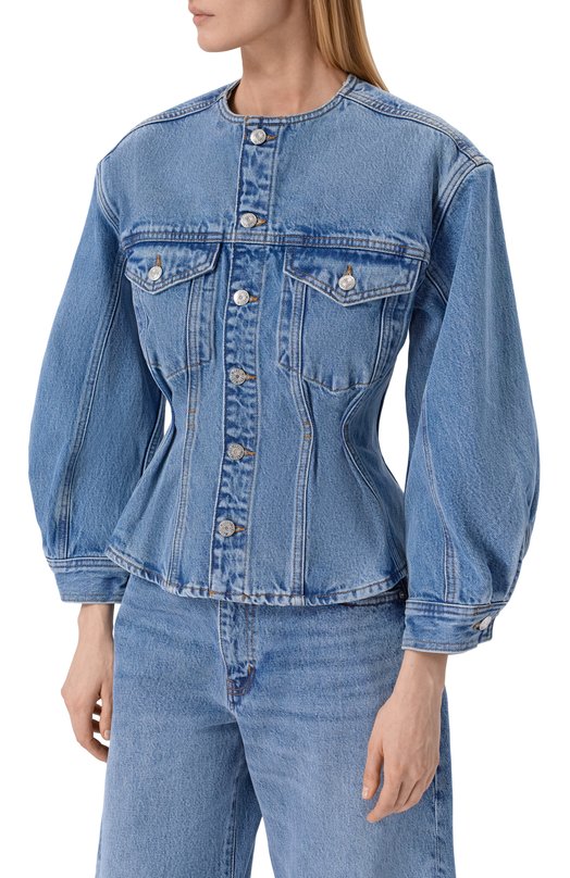 Джинсовая куртка The Nipped Collarless Frame Denim 8039210/THE NIPPED C0LLARLESS JACKET Голубой  8039210/THE NIPPED C0LLARLESS JACKET Фото 3