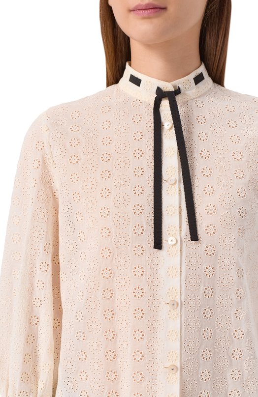 Хлопковая блузка Valentino 7B3AB7P3/9EU Кремовый  7B3AB7P3/9EU Фото 5