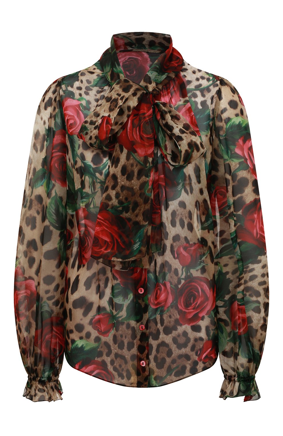 Шелковая блузка DOLCE & GABBANA леопардового цвета по цене 105500 руб., арт. F5L07T/HS1Z0/0UTLET AW22-23, фото 1 Шелковая блузка DOLCE & GABBANA, арт. F5L07T/HS1Z0/0UTLET AW22-23, фото 1