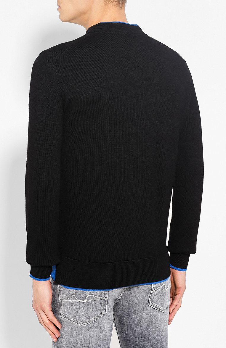 Мужской шерстяной кардиган KENZO черного цвета, арт. F965CA1023AB | Фото 4 (Рукава: Длинные; Длина (для топов): Стандартные; Статус проверки: Проверено, Проверена категория; Материал внешний: Шерсть; Стили: Кэжуэл; Мужское Кросс-КТ: Кардиган-одежда)