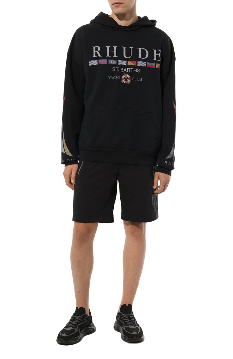 Мужские хлопковые шорты DSQUARED2 черного цвета, арт. S79MU0055/S53578 | Фото 2 (Материал внешний: Хлопок; Длина Шорты М: До колена; Стили: Гранж; Случай: Повседневный; Принт: Без принта; Автоматизация ТО: Проставлено; Автоматизация состава: Проставлено; Детали: Декор)