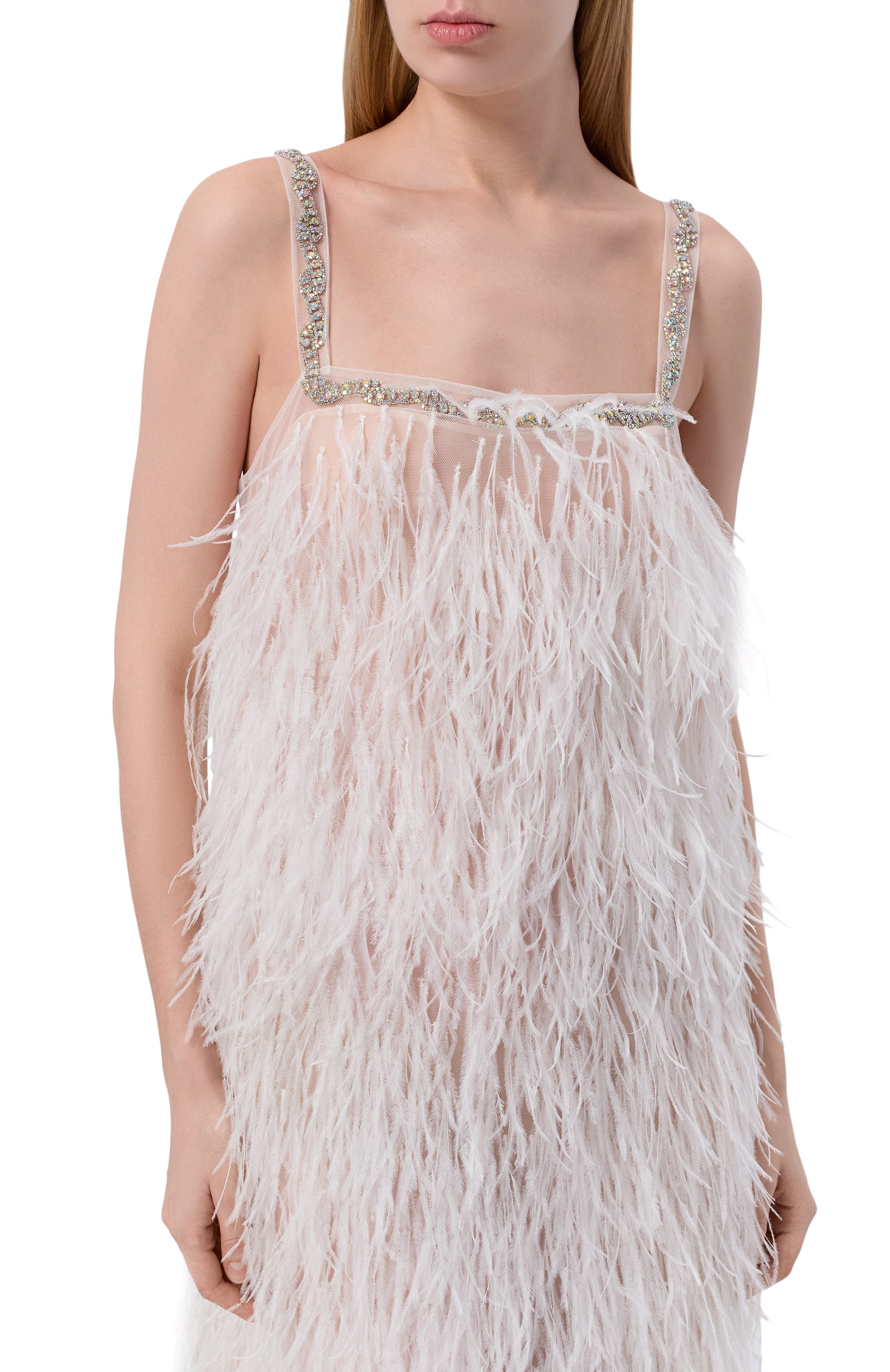 Шелковое платье с отделкой перьями GIULIA GURMAN, арт. D20, фото 4