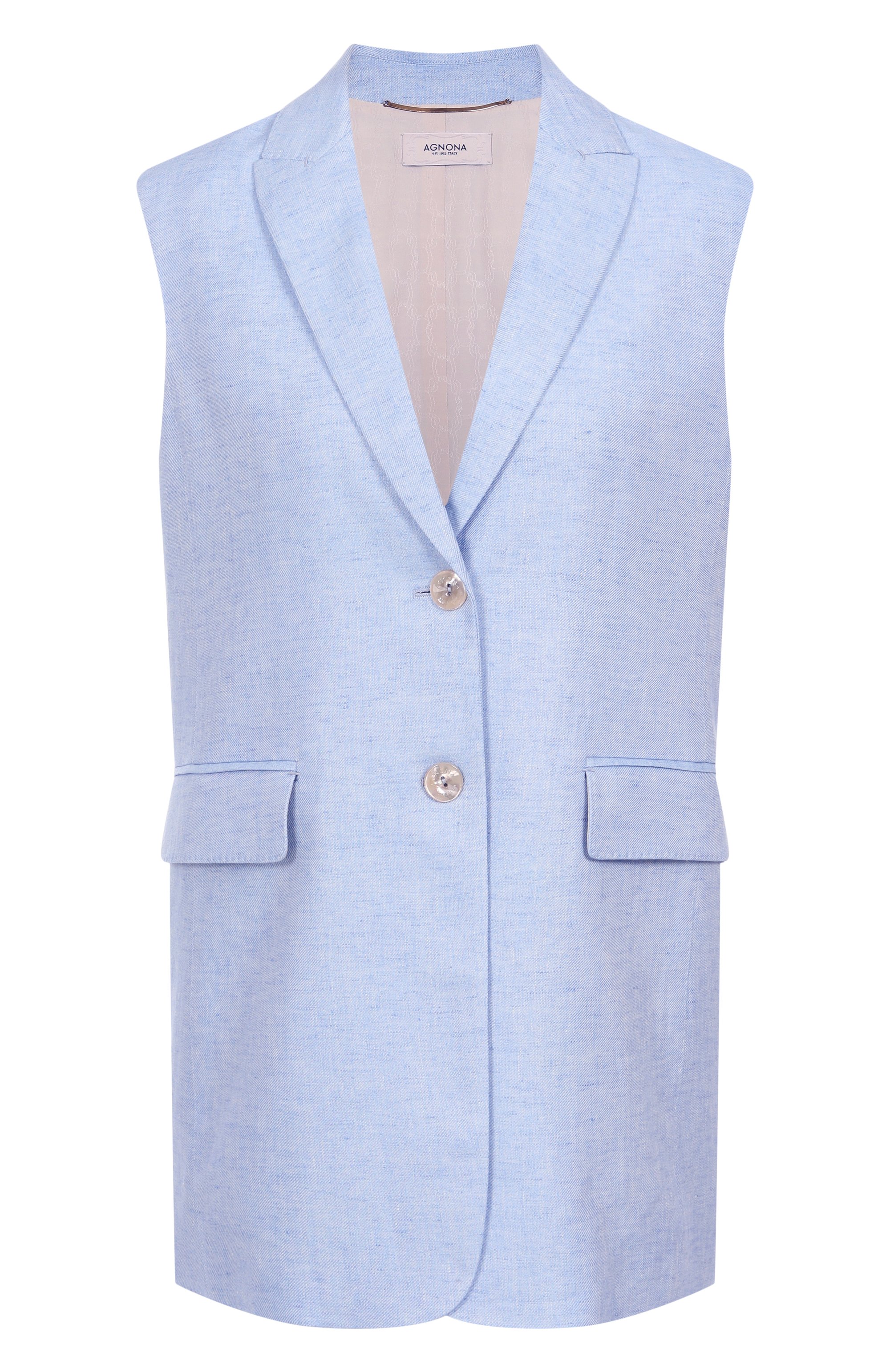 Льняной жилет AGNONA голубого цвета по цене 292500 руб., арт. TX0901/U3014, фото 1 Льняной жилет AGNONA, арт. TX0901/U3014, фото 1