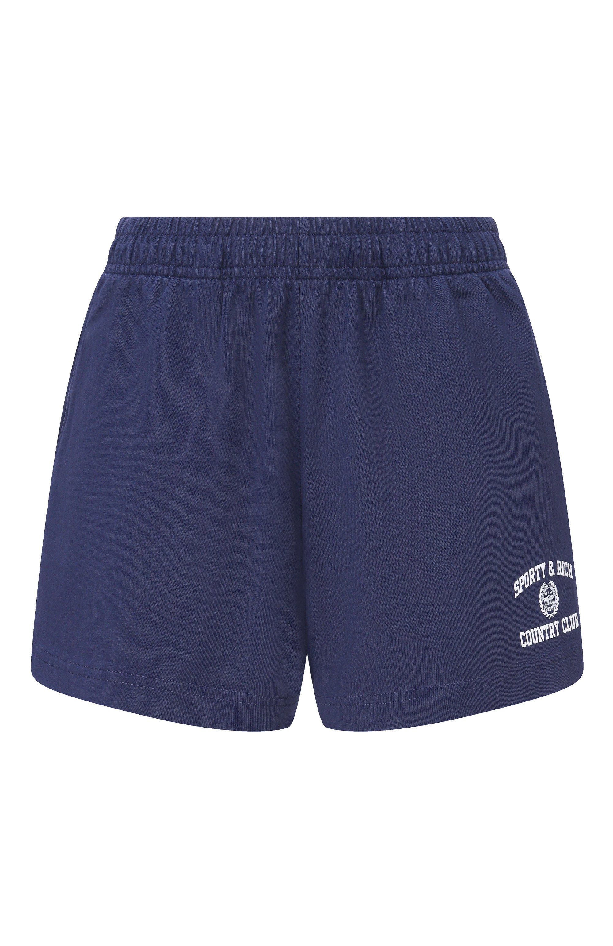 Хлопковые шорты SPORTY AND RICH темно-синего цвета по цене 17150 руб., арт. SH03776218BL106, фото 1 Хлопковые шорты SPORTY AND RICH, арт. SH03776218BL106, фото 1