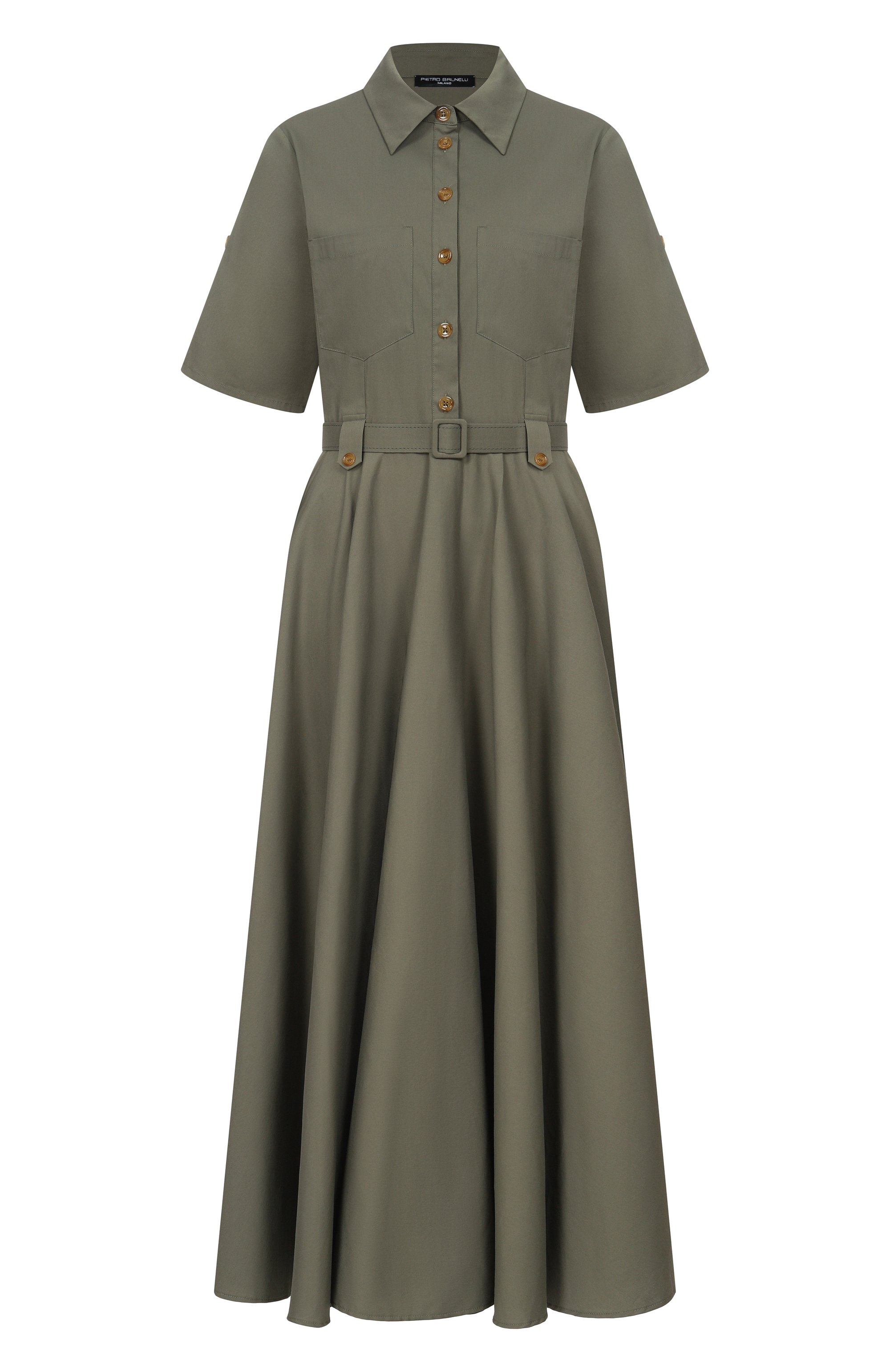 Хлопковое платье PIETRO BRUNELLI хаки цвета по цене 33850 руб., арт. AG2415/C02937, фото 1 Хлопковое платье PIETRO BRUNELLI, арт. AG2415/C02937, фото 1