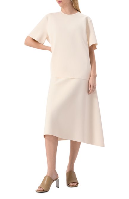 Женские кожаные мюли JIL SANDER бежевого цвета, арт. J15WP0168-P8226 | Фото 2 (Подошва: Плоская; Материал внешний: Натуральная кожа; Драгоценные камни: Проставлено; Материал сплава: Проставлено; Материал внутренний: Натуральная кожа; Каблук высота: Высокий)