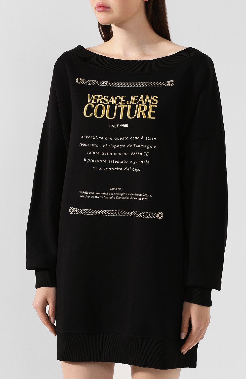 Хлопковое платье VERSACE JEANS COUTURE черного цвета по цене 19950 руб., арт. B6HUA785-UDP305 7 MIX/30216, фото 3 Хлопковое платье VERSACE JEANS COUTURE, арт. B6HUA785-UDP305 7 MIX/30216, фото 3