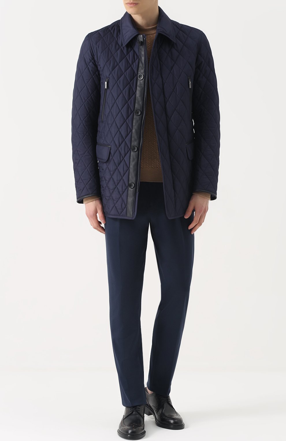 Удлиненная стеганая куртка на молнии с отделкой из натуральной кожи BRIONI, арт. SFMI/0642S, фото 2