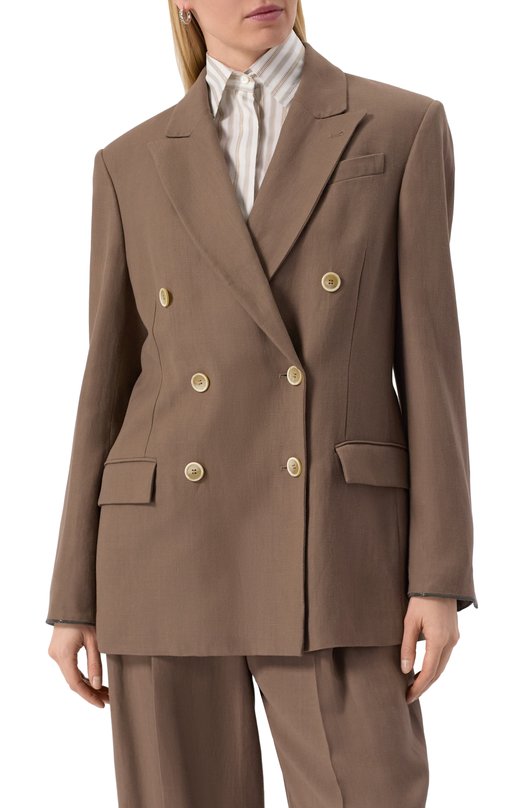 Жакет из вискозы и льна Brunello Cucinelli MH1267040 Коричневый  MH1267040 Фото 3