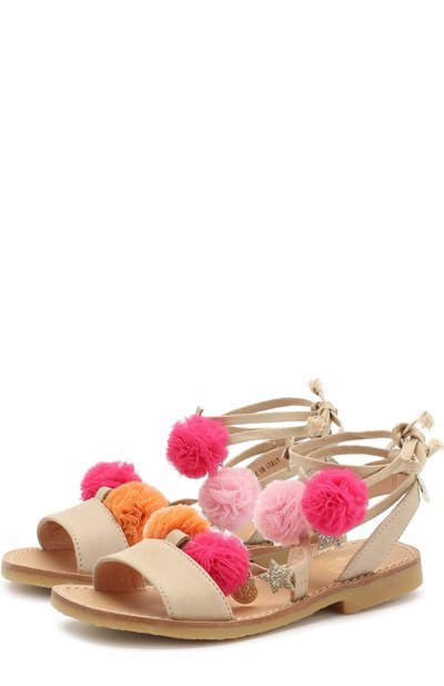 Кожаные сандалии с помпонами IL GUFO, арт. G739/VITELL0 ICARUS/27-30