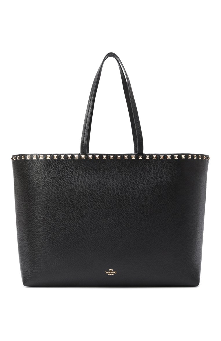 Женская сумка-тоут rockstud VALENTINO черного цвета, арт. ZW2B0B70/VSF | Фото 1 (Материал: Натуральная кожа; Размер: large)