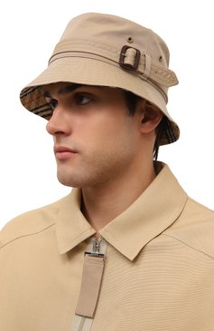 Мужская хлопковая панама BURBERRY бежевого цвета, арт. 8057391 | Фото 2 (Материал сплава: Проставлено; Материал: Текстиль, Хлопок; Нос: Не проставлено)