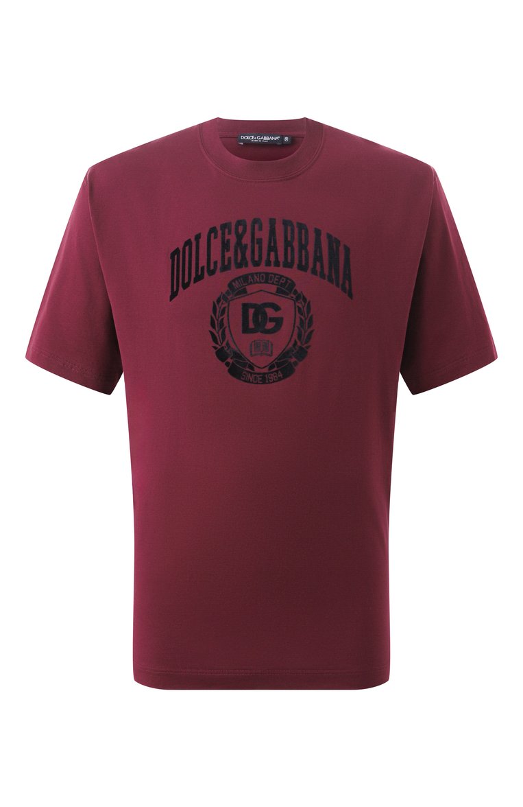 Мужская хлопковая футболка DOLCE & GABBANA бордового цвета, арт. G8SH7T/G702E | Фото 1 (Рукава: Короткие; Длина (для топов): Стандартные; Стили: Кэжуэл; Принт: С принтом; Материал внешний: Хлопок; Кросс-КТ: Джерси; Мужское Кросс-КТ: Футболка-одежда; Автоматизация состава: Проставлено; Размерность: Идёт в размер; Автоматизация ТО: Проставлено; Детали: Декор)