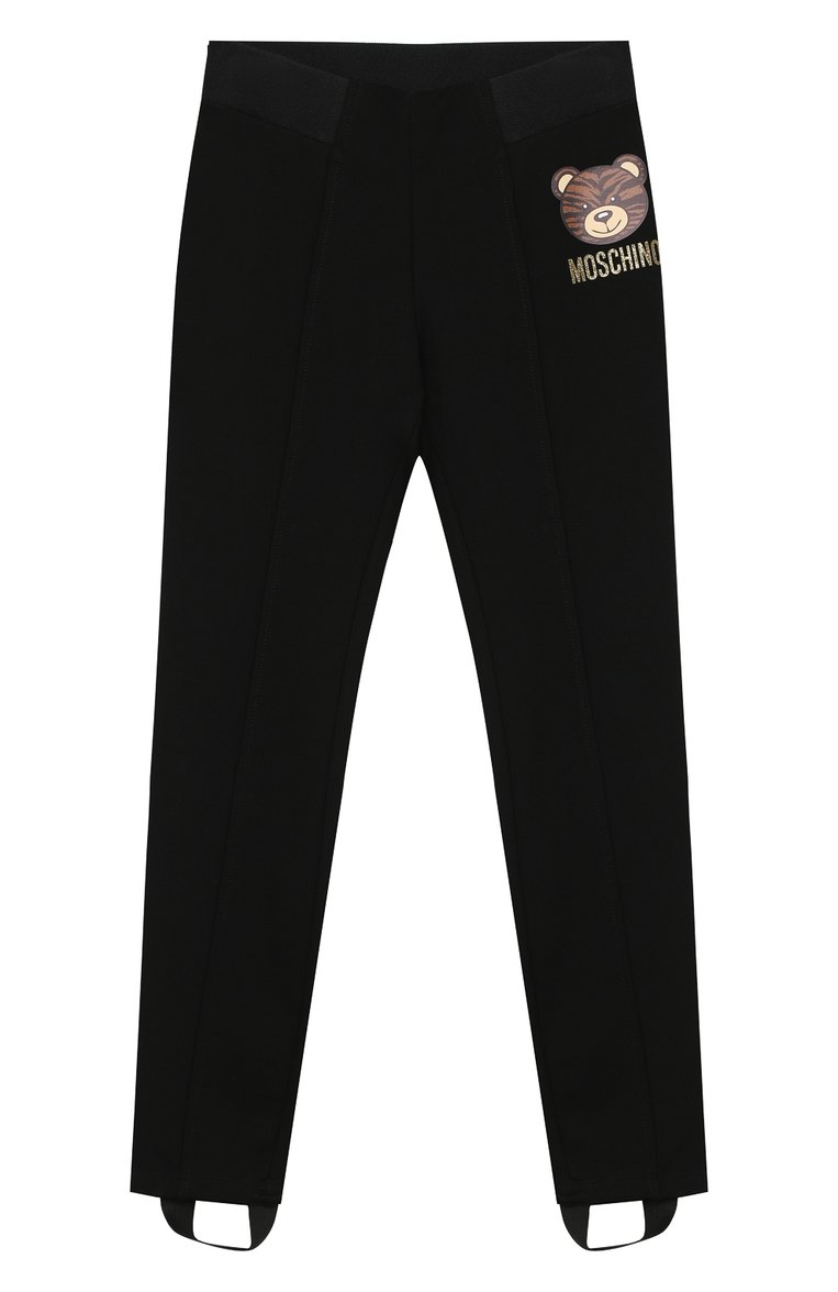 Детские брюки со штрипками MOSCHINO черного цвета, арт. HDP03T/LJA02/4A-8A | Фото 1 (Девочки Кросс-КТ: Брюки-одежда; Материал внешний: Вискоза; Нос: Не проставлено; Ростовка одежда: 4 года | 104 см, 5 лет | 110 см, 6 лет | 116 см, 8 лет | 128 см)