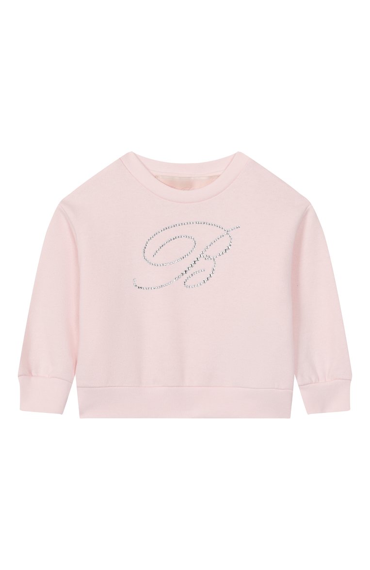 Детский хлопковый свитшот BLUMARINE светло-розового цвета, арт. BGFE001.0.FF010/12M-2A | Фото 1 (Материал внешний: Хлопок; Нос: Не проставлено; Кросс-КТ НВ: Свитшоты; Автоматизация состава: Проставлено; Ростовка одежда: 12 мес | 80 см, 18 мес | 86 см, 24 мес | 92 см)