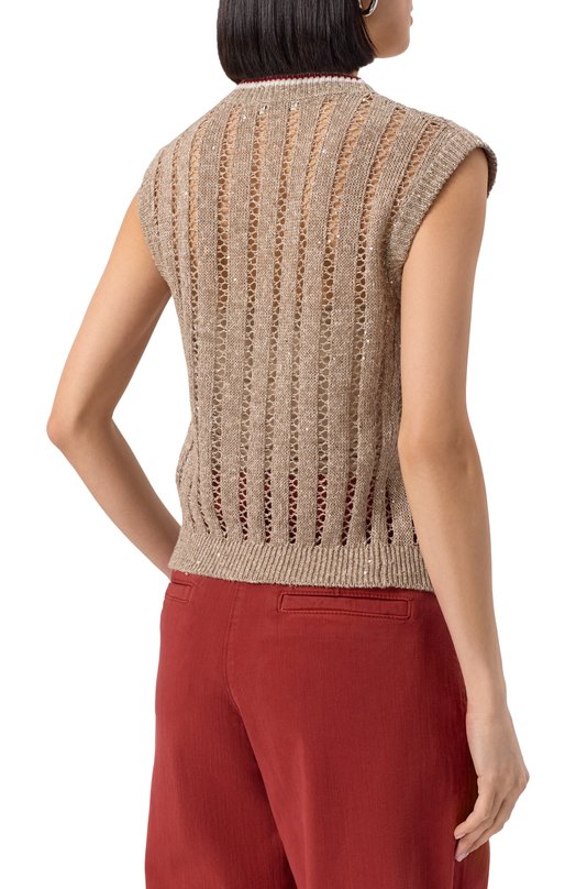 Льняной жилет Brunello Cucinelli MC0559426 Бежевый  MC0559426 Фото 4