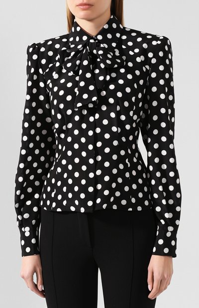 Шелковая блузка DOLCE & GABBANA черно-белого цвета по цене 109000 руб., арт. F5L53T/FS14M, фото 3 Шелковая блузка DOLCE & GABBANA, арт. F5L53T/FS14M, фото 3