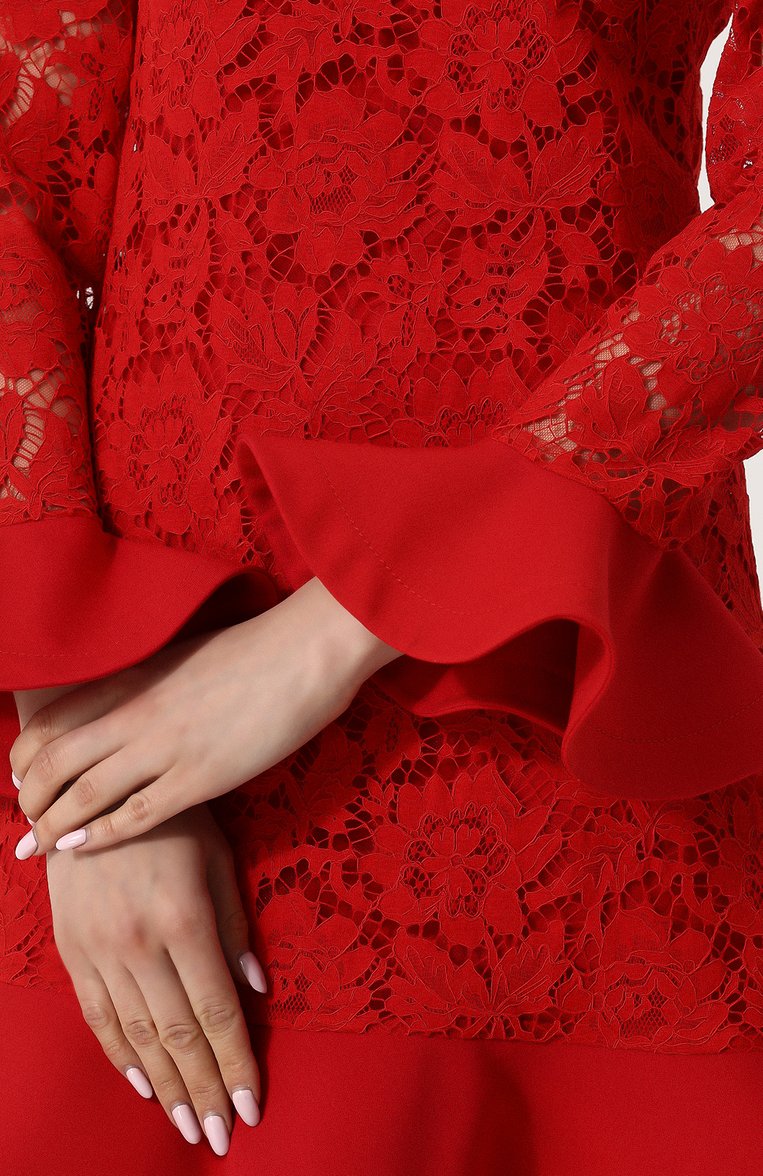 Женское хлопковое кружевное мини-платье с оборкой VALENTINO красного цвета, арт. QB2VAIM6360 | Фото 5 (Длина Ж (юбки, платья, шорты): Мини; Материал внешний: Хлопок; Рукава: Длинные; Статус проверки: Проверено, Проверена категория; Случай: Формальный; Женское Кросс-КТ: Платье-одежда; Автоматизация Diginetica: Проверено; Автоматизация ТО: Проставлено; Автоматизация состава: Проставлено)