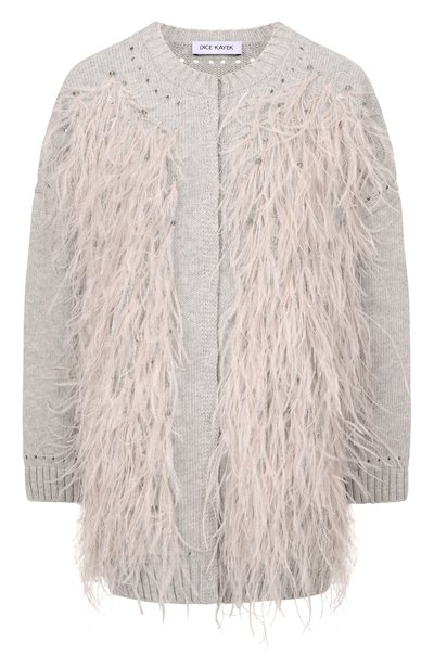 Женский шерстяной кардиган с отделкой перьями DICE KAYEK, арт. PF25K80520 LCR GREY