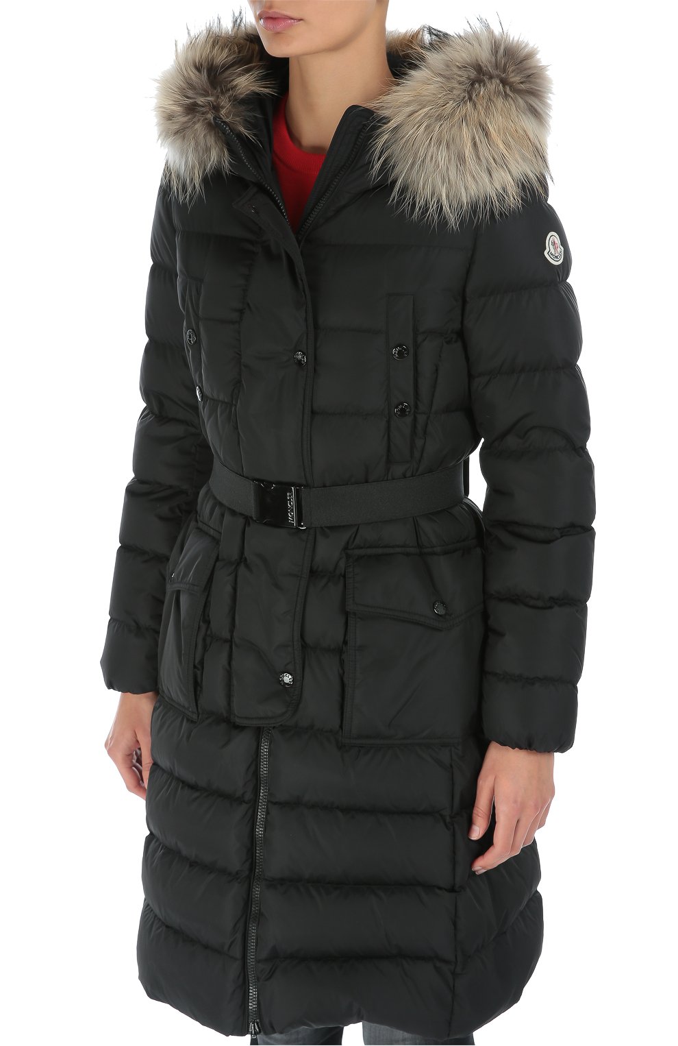 Удлиненный пуховик с меховой отделкой капюшона и поясом MONCLER, арт. B2-093-49884-25-68065, фото 4