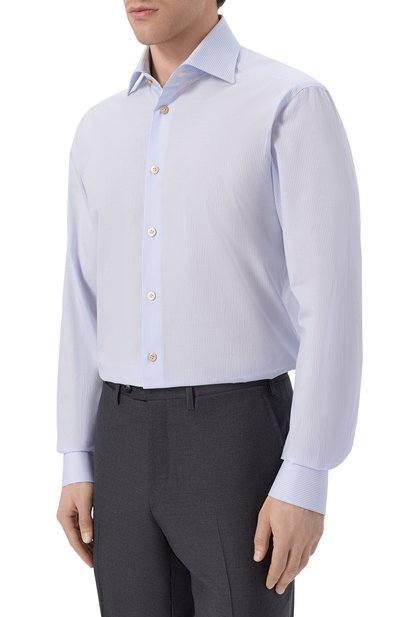 Хлопковая сорочка KITON голубого цвета по цене 69950 руб., арт. UCIH0929413, фото 3 Хлопковая сорочка KITON, арт. UCIH0929413, фото 3