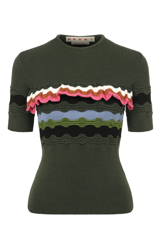 Хлопковый пуловер Marni GCMD0640Q0/UFCC21 Хаки GCMD0640Q0/UFCC21