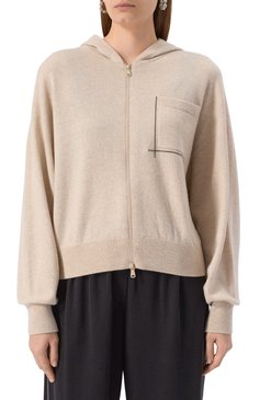 Женский кардиган из шерсти и кашемира BRUNELLO CUCINELLI бежевого цвета, арт. M16244706 | Фото 3 (Длина (для топов): Стандартные; Материал внешний: Шерсть, Кашемир; Рукава: Длинные; Женское Кросс-КТ: Кардиган-одежда, кардиган-трикотаж; Стили: Спорт-шик; Застежка: Молния)