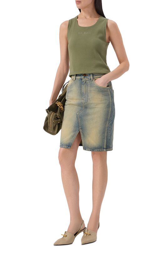 Джинсовая юбка Balmain GF0LC300/DG21 Голубой  GF0LC300/DG21 Фото 2