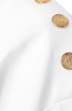 Женский хлопковый свитшот BALMAIN белого цвета, арт. EF1JQ002/BB02 | Фото 6 (Материал сплава: Проставлено; Драгоценные камни: Проставлено; Рукава: Длинные; Длина (для топов): Укороченные; Стили: Спорт-шик; Женское Кросс-КТ: Свитшот-одежда; Материал внешний: Хлопок)