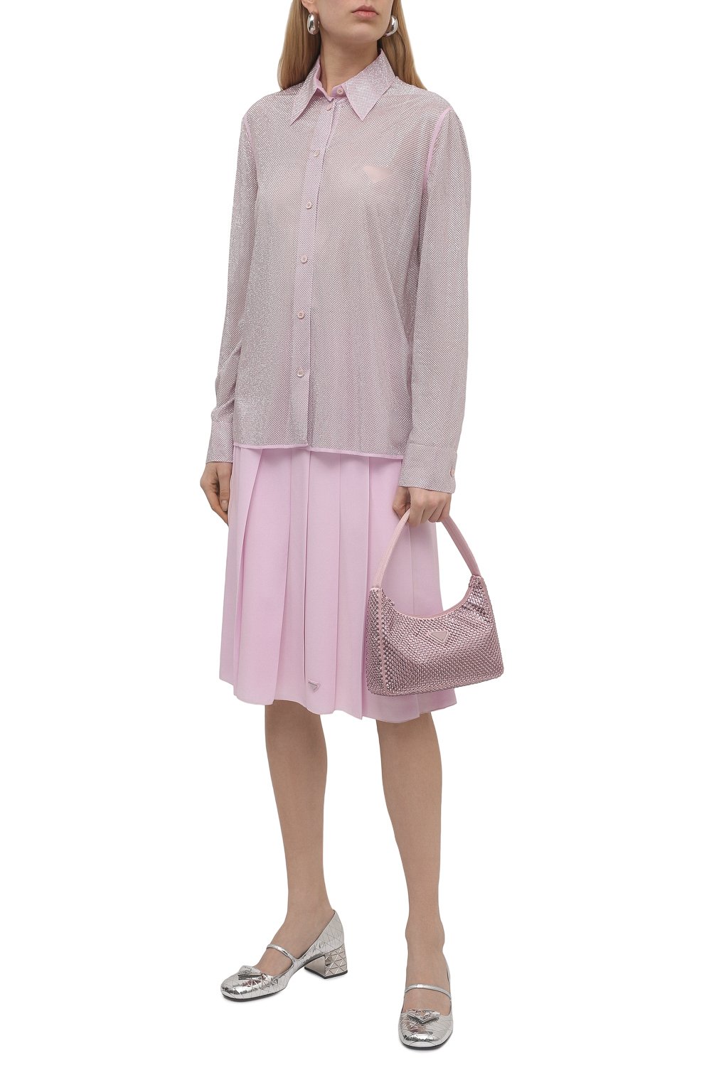 Шелковая блузка с отделкой стразами PRADA, арт. P435FR-1Z4W-F0T08-221, фото 2