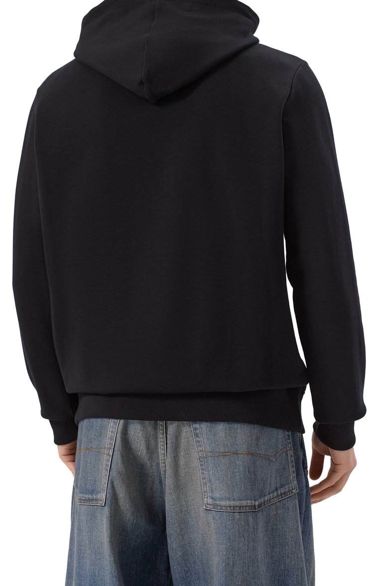 Мужской хлопковое худи BALMAIN черного цвета, арт. EH0JT047GE78 | Фото 4 (Материал внешний: Хлопок; Длина (для топов): Стандартные; Рукава: Длинные; Мужское Кросс-КТ: Худи-одежда; Стили: Кэжуэл; Принт: С принтом)