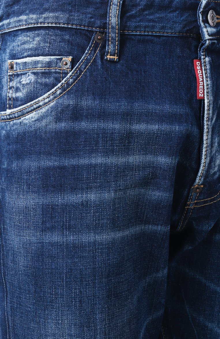 Мужские джинсы cool guy DSQUARED2 синего цвета, арт. S74LB1677/S30309 | Фото 6 (Длина (брюки, джинсы): Стандартные; Детали: Делаве; Материал внешний: Деним, Хлопок; Кросс-КТ: Деним; Стили: Повседневный; Автоматизация ТО: Проставлено; Силуэт М (брюки): Узкие; Автоматизация состава: Проставлено)