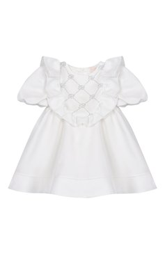 Детское платье BLUMARINE молочного цвета, арт. BGAB006.0.RA010/12M-2A | Фото 1 (Рукава: Короткие; Материал внешний: Синтетический материал; Материал подклада: Вискоза; Случай: Вечерний; Девочки Кросс-КТ: Платье-одежда; Ростовка одежда: 12 мес | 80 см, 18 мес | 86 см, 24 мес | 92 см)