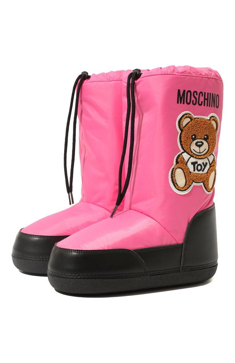 Детские сапоги MOSCHINO розового цвета, арт. 71889 VAR.4/36-41 | Фото 1 (Материал внешний: Текстиль; Материал внутренний: Текстиль; Нос: Не проставлено; Девочки Кросс-КТ: Обувь-зимняя)