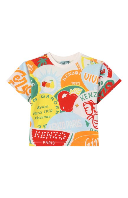 Детская хлопковая футболка KENZO разноцветного цвета, арт. K61153 | Фото 1 (Материал сплава: Проставлено; Рукава: Короткие; Драгоценные камни: Проставлено)