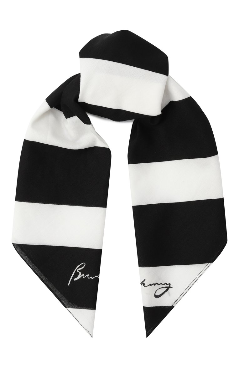 Женский хлопковый платок BURBERRY черно-белого цвета, арт. 8101581 | Фото 1 (Материал: Текстиль, Хлопок; Нос: Не проставлено; Принт: С принтом)