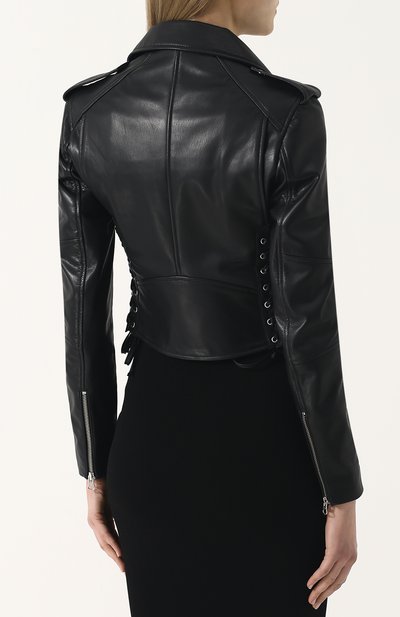 Приталенная кожаная куртка с косой молнией MCQ SWALLOW, арт. 456386/RKL04, фото 4