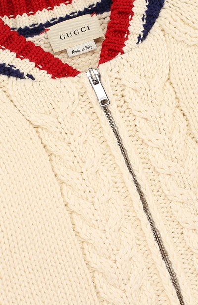 Вязаный кардиган из хлопка на молнии с контрастной отделкой GUCCI, арт. 497614/X3I50, фото 3