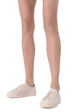 Женские кожаные кеды SANTONI молочного цвета, арт. WBGG61321PNNTDYI | Фото 3 (Драгоценные камни: Проставлено; Материал внутренний: Натуральная кожа; Подошва: Платформа; Материал сплава: Проставлено; Материал внешний: Натуральная кожа; Кросс-КТ: Низкие; Материал утеплителя: Без утеплителя; Стили: Кэжуэл)