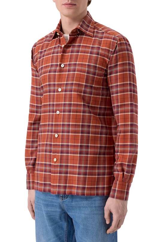 Рубашка из хлопка и кашемира Kiton UMCNERH0942002 Оранжевый  UMCNERH0942002 Фото 3