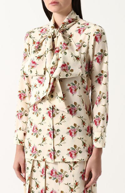 Шелковая блуза с воротником аскот и принтом GUCCI, арт. 467085/ZKX21, фото 3