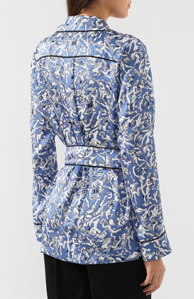 Блузка с поясом VICTORIA, VICTORIA BECKHAM синего цвета по цене 28850 руб., арт. SHVV 159 SS19 PRINTED P0LY TWILL, фото 4 Блузка с поясом VICTORIA, VICTORIA BECKHAM, арт. SHVV 159 SS19 PRINTED P0LY TWILL, фото 4