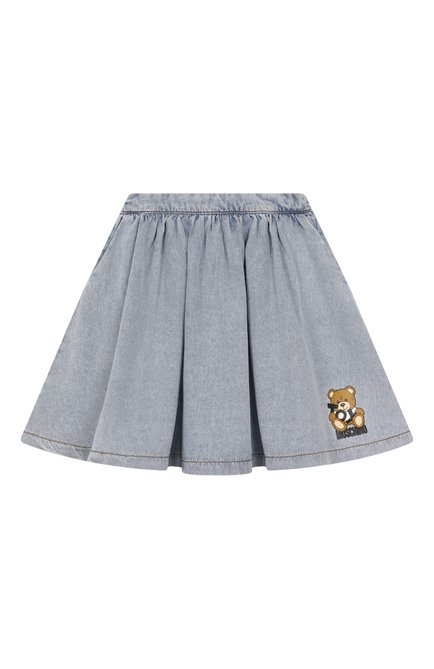 Детская джинсовая юбка MOSCHINO голубого цвета, арт. HDJ03L/L0E33/4-8 | Фото 1 (Материал сплава: Проставлено; Материал внешний: Хлопок; Нос: Не проставлено)
