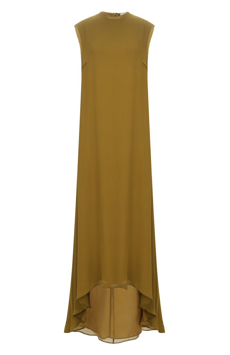 Женское шелковое платье ALBUS LUMEN хаки цвета, арт. AL.RT25.006.DRESS | Фото 1 (Материал внешний: Шелк; Длина Ж (юбки, платья, шорты): Макси; Женское Кросс-КТ: Платье-одежда; Случай: Вечерний; Стили: Романтичный; Рукава: Без рукавов)