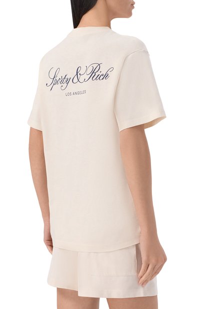 Хлопковая футболка SPORTY AND RICH кремового цвета по цене 12150 руб., арт. T011976269WH37, фото 4 Хлопковая футболка SPORTY AND RICH, арт. T011976269WH37, фото 4
