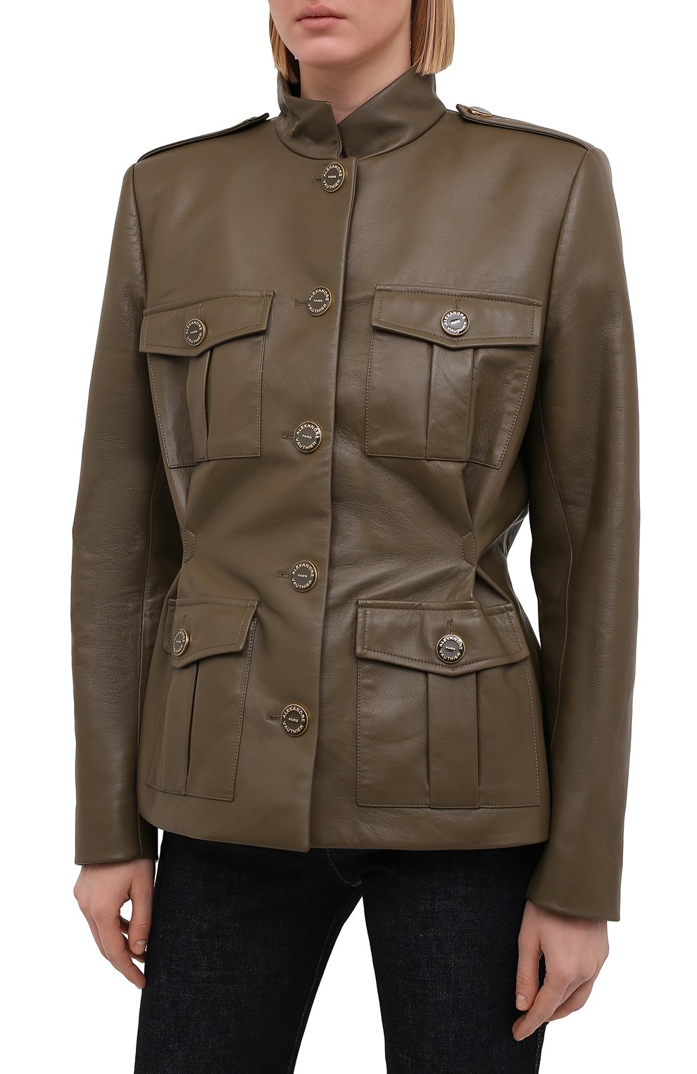 Кожаный жакет ALEXANDRE VAUTHIER хаки цвета по цене 422000 руб., арт. 211LJA1401 0404, фото 3 Кожаный жакет ALEXANDRE VAUTHIER, арт. 211LJA1401 0404, фото 3