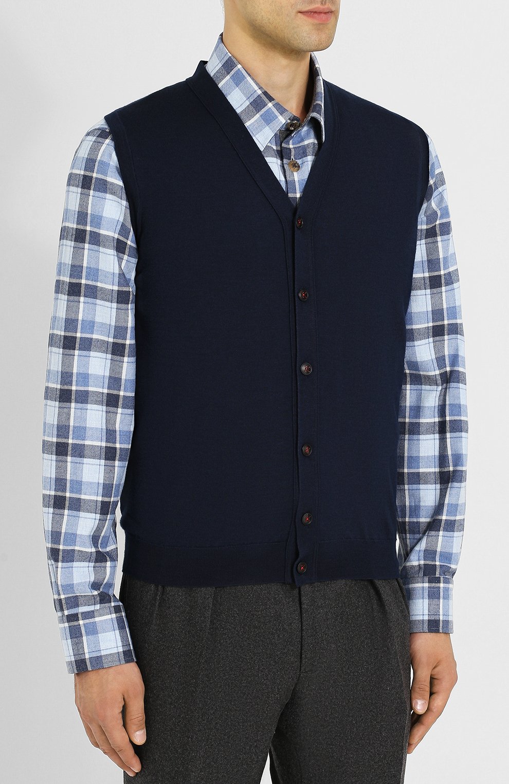 Жилет из смеси кашемира и шелка на пуговицах с v-образным воротником KITON, арт. UK07/T, фото 3